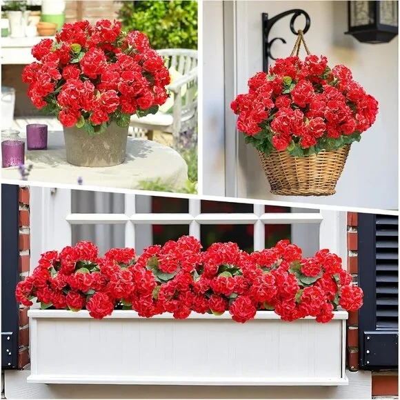 8-Bundles Red Artificial Silk Faux Flowers Plants Front Door Home Decor
